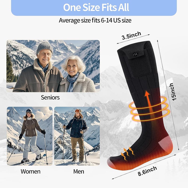ZUOYA Heated Socks for Men Women - Rechargeable, Washable, Electric Heated Socks Up to 8 Hours with 4 Heating Levels for Hunting, Camping, Hiking, Skiing, Walking, Fishing, Cycling, Outdoor Work(All Black) - Image 4